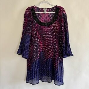 Catherine's Purple Pink‎ Ombre Rhinestone 3/4 Sleeve Top Blouse 2X